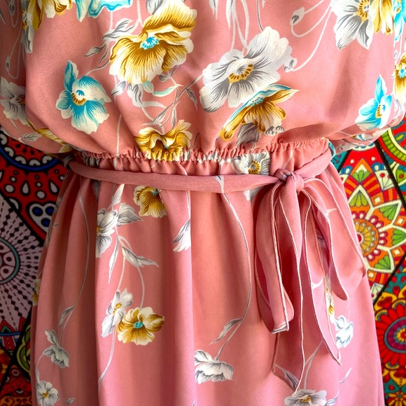 Vintage 1970s Dusty Rose Floral Print Dress Sz 10 - Picture 6 of 8